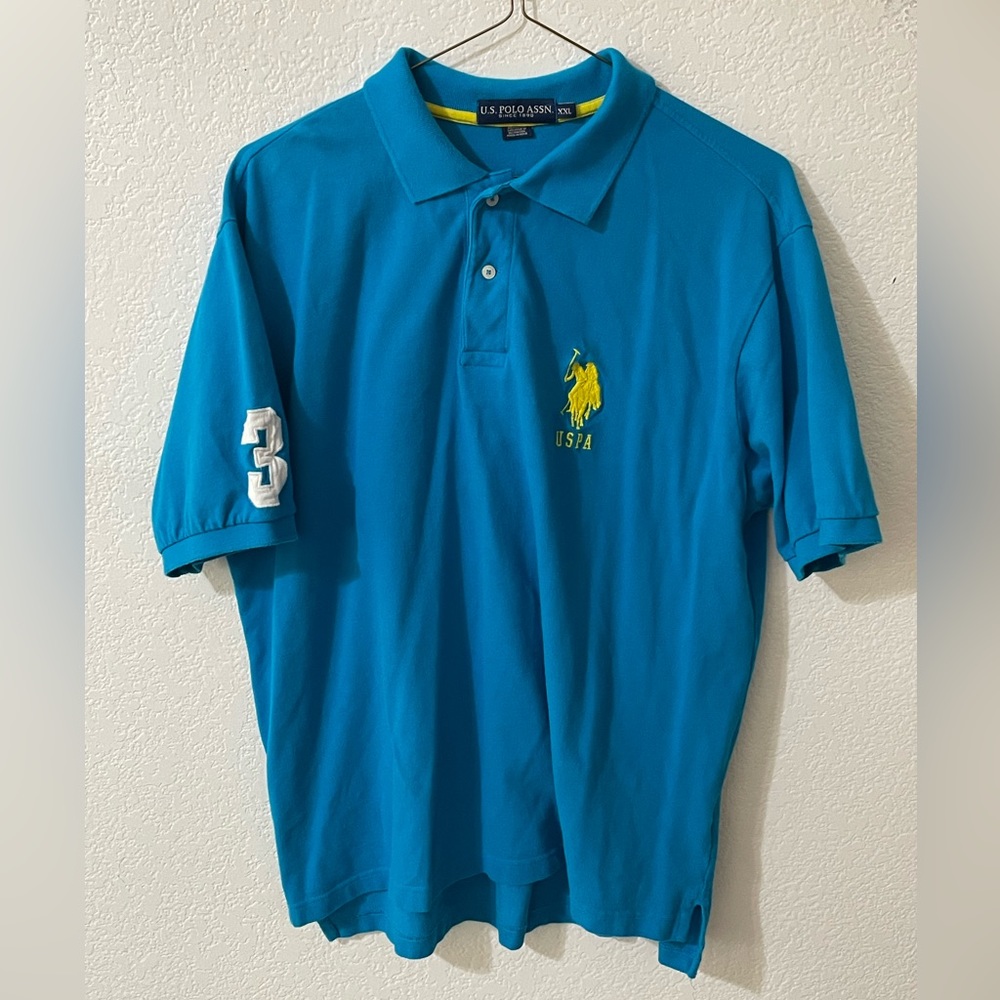 Big Logo Polo US Polo Assn. Size XXL Excellent Blue and Yellow Patch Work